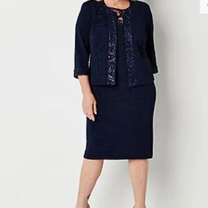 NWT Maya Brooke Embroidered Dress & Jacket set Sz 16 Navy